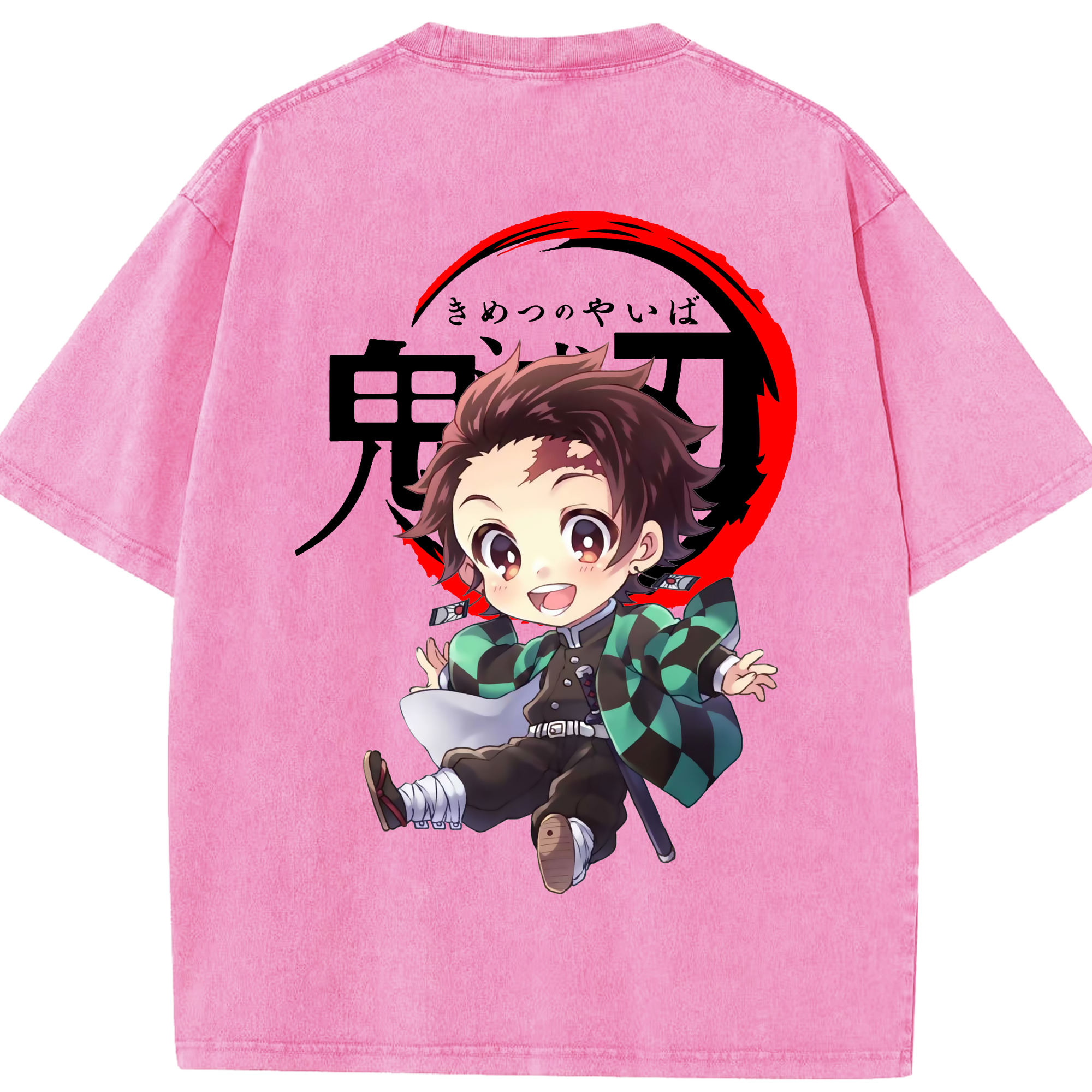 （画像用） 鬼滅の刃 竈門 炭治郎／かまど たんじろう Kamado Tanjirou 綿100% ヴィンテージ風 半袖Tシャツ（背面プリント）